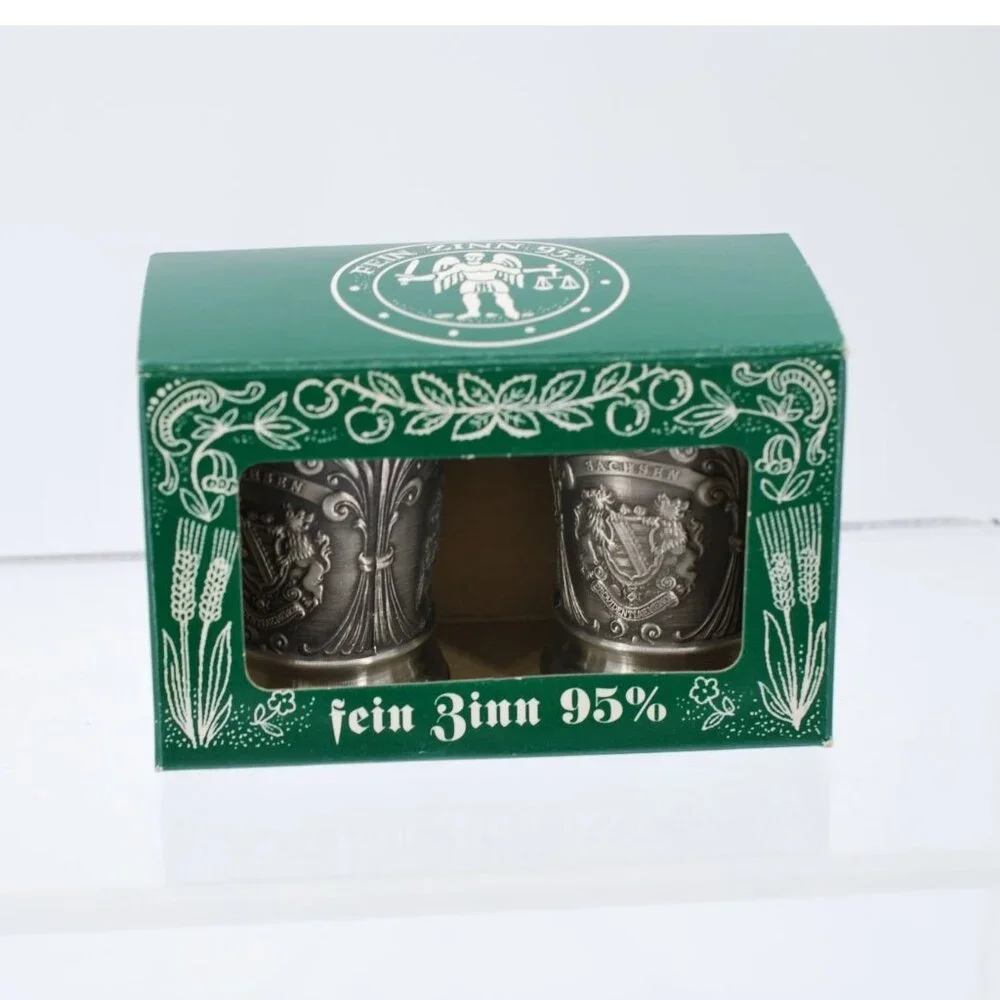 Pair of Fein Zinn 95% Pewter Shot Glasses with Original Box